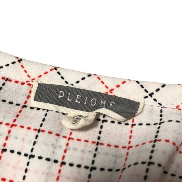Pleione Blouse Popover Top Size S Cuffed Short Sleeve Red & Black Stitch Print - Picture 5 of 6